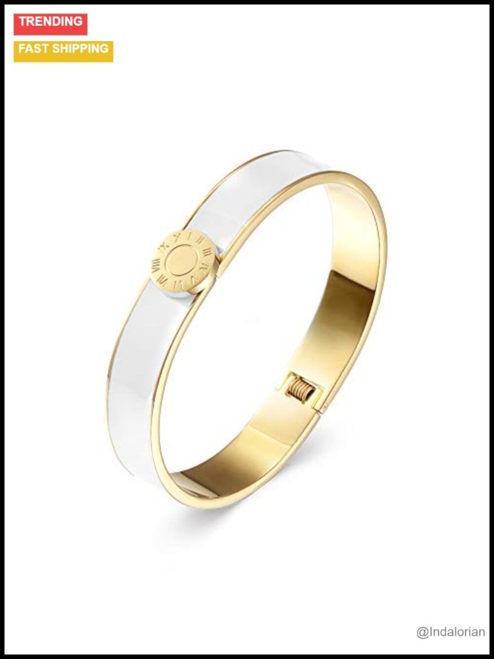 Gold Plated Stainless Steel Enamel Cuff Bracelet Vintage Pop-Art Bangle